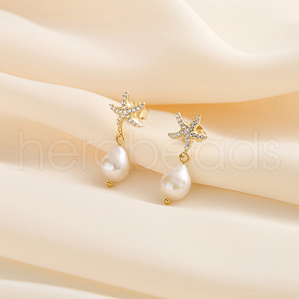 Mother's Day Jewellery S925 Sterling Silver Starfish Dangle Stud Earrings EJEW-M096-03G-1