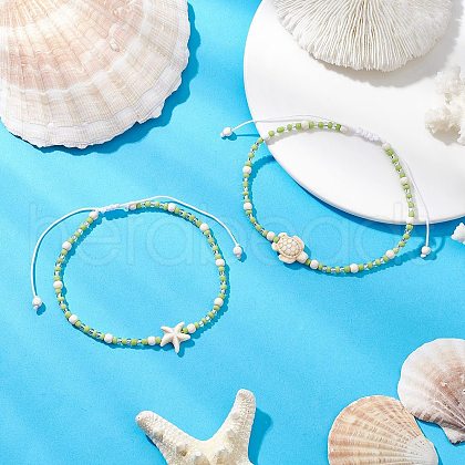 2Pcs Glass Seed Adjustable Braided Beaded Bracelets BJEW-JB11664-1