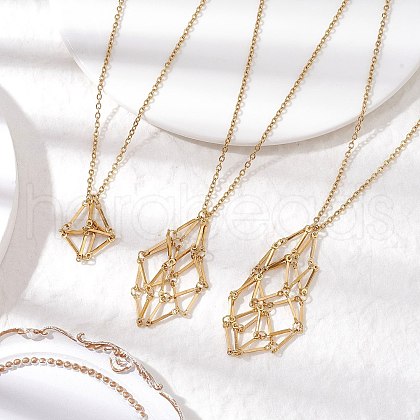 3Pcs 3 Styles 304 Stainless Steel Cuboid Link Chain Macrame Pouch Empty Stone Holder Necklace Making NJEW-JN05199-1