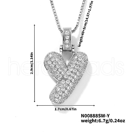Elegant Brass Micro Pave Clear Cubic Zirconia 3D Initial Necklaces DV4415-48-1