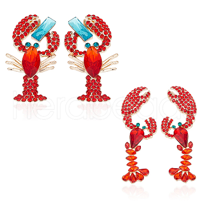 ANATTASOUL 2 Pairs 2 Style Rhinestone Lobster Stud Earrings EJEW-AN0002-67-1