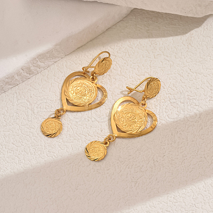 Vintage Geometric Coin Tassel Brass Hoop Earrings JE1734-3-1