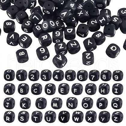 108 Pcs White Cube Silicone Beads Letter Number Square Dice Alphabet Beads with 2mm Hole Spacer Loose Letter Beads for Bracelet Necklace Jewelry Making JX438B-1