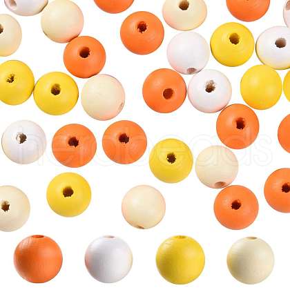 160Pcs 4 Colors Farmhouse Country and Rustic Style Painted Natural Wood Beads WOOD-LS0001-01L-1