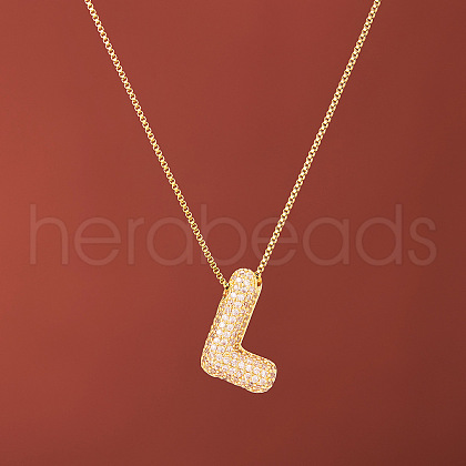 Brass Micro Pave Clear Cubic Zirconia Initial Pendant Necklaces for Women FS-WGDC51D-12-1