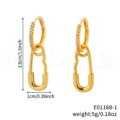 Geometric Paperclip Brass Clear Cubic Zirconia Brooch Hoop Earrings WX6066-1-1