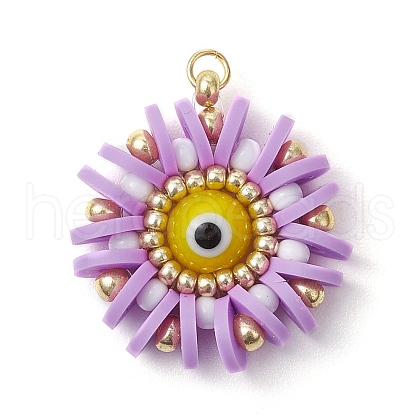 Handmade Polymer Clay and Evil Eye Lampwork and Glass Round Pendants PALLOY-MZ00638-04-1