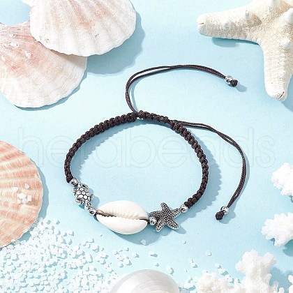 Natural Cowrie Shell Braided Bead Bracelets for Women BJEW-JB11765-03-1