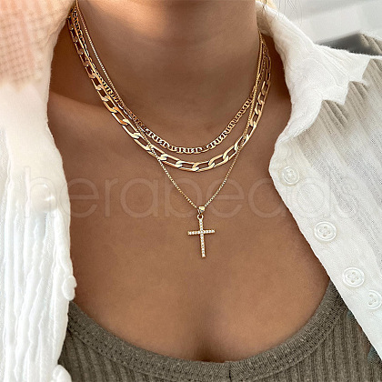 Alloy Crystal Crystal Rhinestone Cross Pendant 3-
Layer Necklaces for Women FS-WG64AC3-01-1