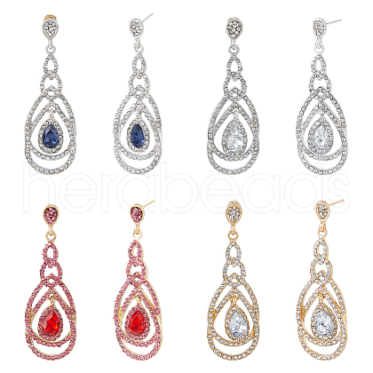 FIBLOOM 4 Pairs 4 Colors Rhinestone Teardrop Dangle Stud Earrings EJEW-FI0002-42-1