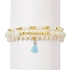 3Pcs 3 Style Natural White Jade & Moonstone Beaded Stretch Bracelets Set BJEW-JB09120-1