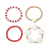 Transparent Glass Beads with Brass Beads and Natural Trochid Shell/Trochus Shell Beads and Glass Seed Beads Rings RJEW-TA00188-4