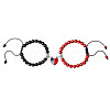 2Pcs Round Natural Black Agate & Red Jade Braided Bead Bracelets for Couple IJ5496-2-1