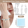 Beebeecraft 5Pcs 925 Sterling Silver Feather Charms with Jump Rings with 1Pc Double Sided Suede Fabric Silver Polishing Cloth FIND-BBC0015-94-2