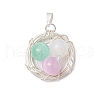 Dyed Natural Selenite Copper Wire Wrapped Bird Egg Nest Pendants PALLOY-TA00228-01-3