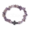 Natural Amethyst Chips Stretch Bracelets for Women Men BJEW-JB11341-08-2