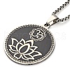 Yoga Theme 304 Stainless Steel Flat Round with Lotus & Moon Pendant Necklaces NJEW-S007-05P-2