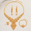 Alloy Hollow Flower Bracelets & Earrings & Necklaces & Rings Sets for Women IK7377-4