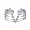 304 Stainless Steel Initial Letter V Open Cuff Ring RJEW-T023-50P-1