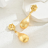 Elegant Brass Teardrop with Flower Dangle Stud Earrings XB1287-4