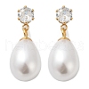 Teardrop with Flat Round 304 Stainless Steel Clear Cubic Zirconia Dangle Stud Earrings EJEW-F366-01G-02-2