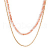 18K Gold Plated Stainless Steel & Natural Green Opal Beaded Double Layer Necklaces for Women QW1726-5-1