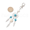Woven Net/Web with Feather Alloy & Dyed Synthetic Turquoise & Glass Seed Pendant Decorations HJEW-MZ00238-02-3