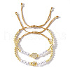 2Pcs Adjustable Brass Beaded Braided Bead Bracelet Set for Women IK1193-3-2