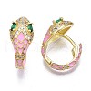 Green Cubic Zirconia Snake Huggie Hoop Earring EJEW-N011-46H-NF-2