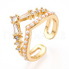Brass Micro Pave Clear Cubic Zirconia Cuff Rings for Women KK-T074-15G-4