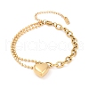 304 Stainless Steel Heart Charm Bracelets BJEW-Z106-02G-2