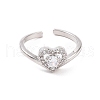 Clear Cubic Zirconia Heart Open Cuff Ring RJEW-B028-08P-2