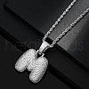 Brass Micro Pave Clear Cubic Zirconia Chunky Initial Pendant Necklaces WG24EA8-13-1