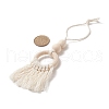 Natural Wood Bead Tassel Pendant Decoraiton HJEW-JM00955-2