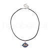 Evil Eye Glass Seed Beads Pendant Imitation Leather Cord Necklaces for Women NJEW-MZ00049-4