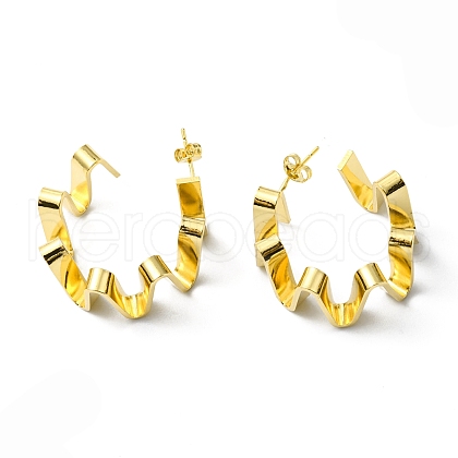 Rack Plating Brass Wave Ring Stud Earrings EJEW-D055-16G-1
