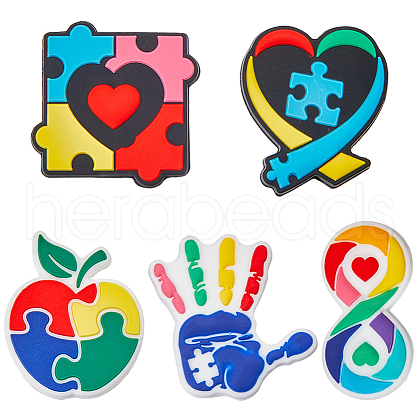 SUNNYCLUE 5 Styles Infantile Autism Theme Silicone Focal Beads SIL-SC0002-41-1