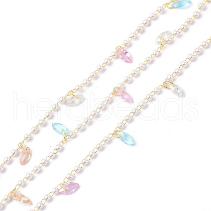 Brass & Cubic Zirconia & ABS Imitation Pearl Handmade Beaded Chains CHC-D029-31G-1