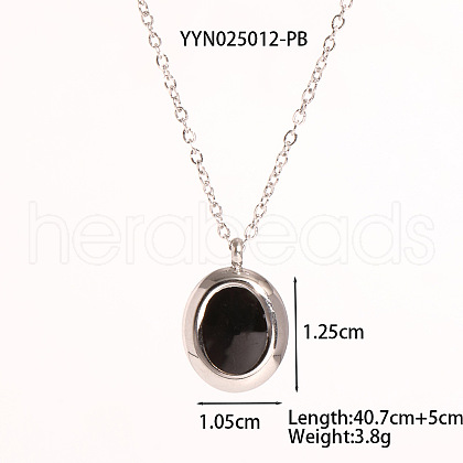 Stainless Steel Black Enamel Oval Pendant Necklaces for Women PG1145-4-1