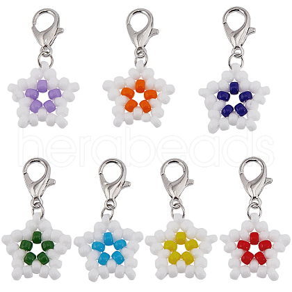 SUNNYCLUE 21Pcs 7 Colors Star Glass Seed Beaded Locking Stitch Markers HJEW-SC0001-53-1