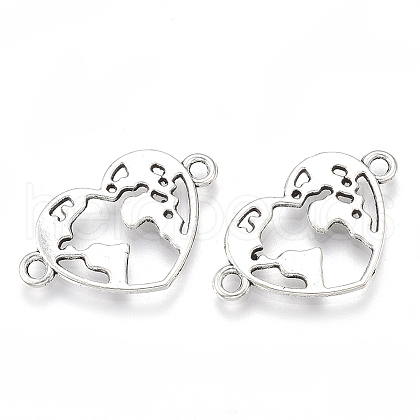 Tibetan Style Heart with Map Connector Charms TIBE-S314-44AS-NF-1