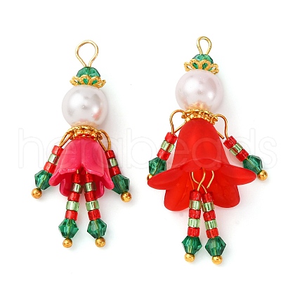2Pcs Christmas Glass Seed Beaded Human Pendants PALLOY-MZ00785-1
