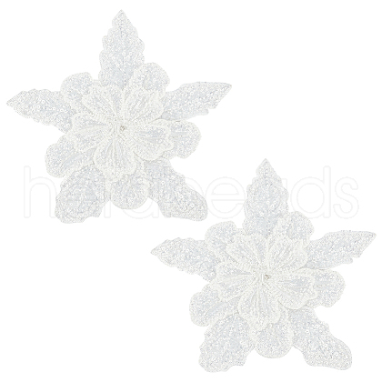 Flower Multi-Layer Polyester & Sequin Embroidery Appliques PATC-WH0010-35-1