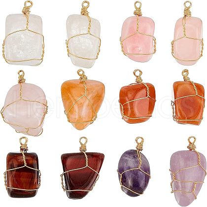 Fingerinspire 12Pcs Natural Gemstone Pendants FIND-FG0001-60-1