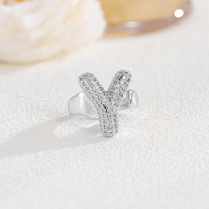 Brass Micro Pave Clear Cubic Zirconia Cuff Rings FS-WG4832E-50-1