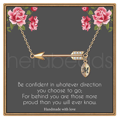 Brass Micro Pave Clear Cubic Zirconia Arrow with Letter Pendant Necklaces FS-WG43978-13-1
