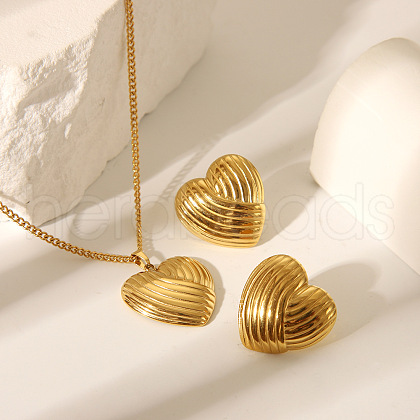Stylish Stainless Steel Heart Stud Earrings & Pendant Necklaces Sets for Women IR7805-1-1
