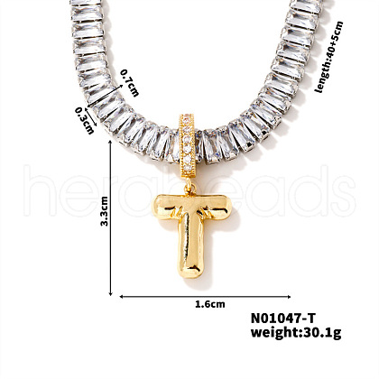 Golden Tone Brass Pave Clear Cubic Zirconia Letter Pendant Necklaces for Women YX4437-20-1