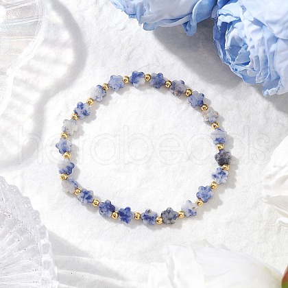 Natural Blue Spot Jasper Beads Stretch Bracelets for Women BJEW-JB11768-04-1