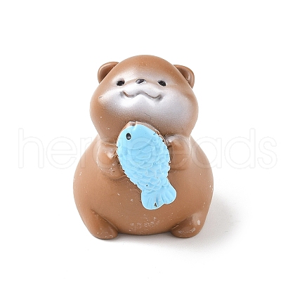 Resin Otter with Fish Figurines Ornament DJEW-E015-02G-1